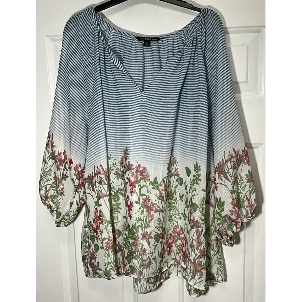 Zac & Rachel Floral Striped Chiffon Blouse Boho Sheer Women's Size 2X